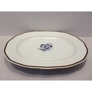 Rorstrand Sweden Porcelain Oval Serving Platter Blue Floral Gold Trim Scalloped
